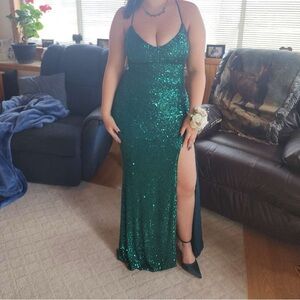 Emerald Green Sequin Prom Dress. Size XXL